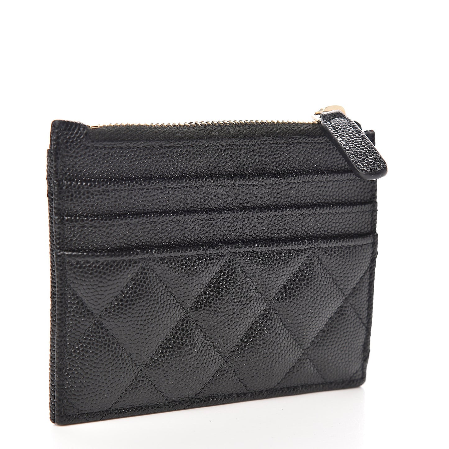 Caviar Quilted CC Zip Card Holder Black
