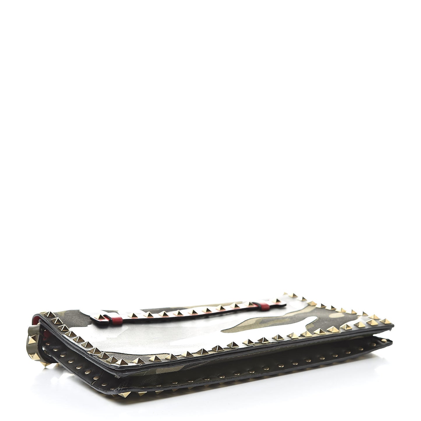 Nappa Canvas Camouflage Rockstud Wristlet Clutch Verde Rouge