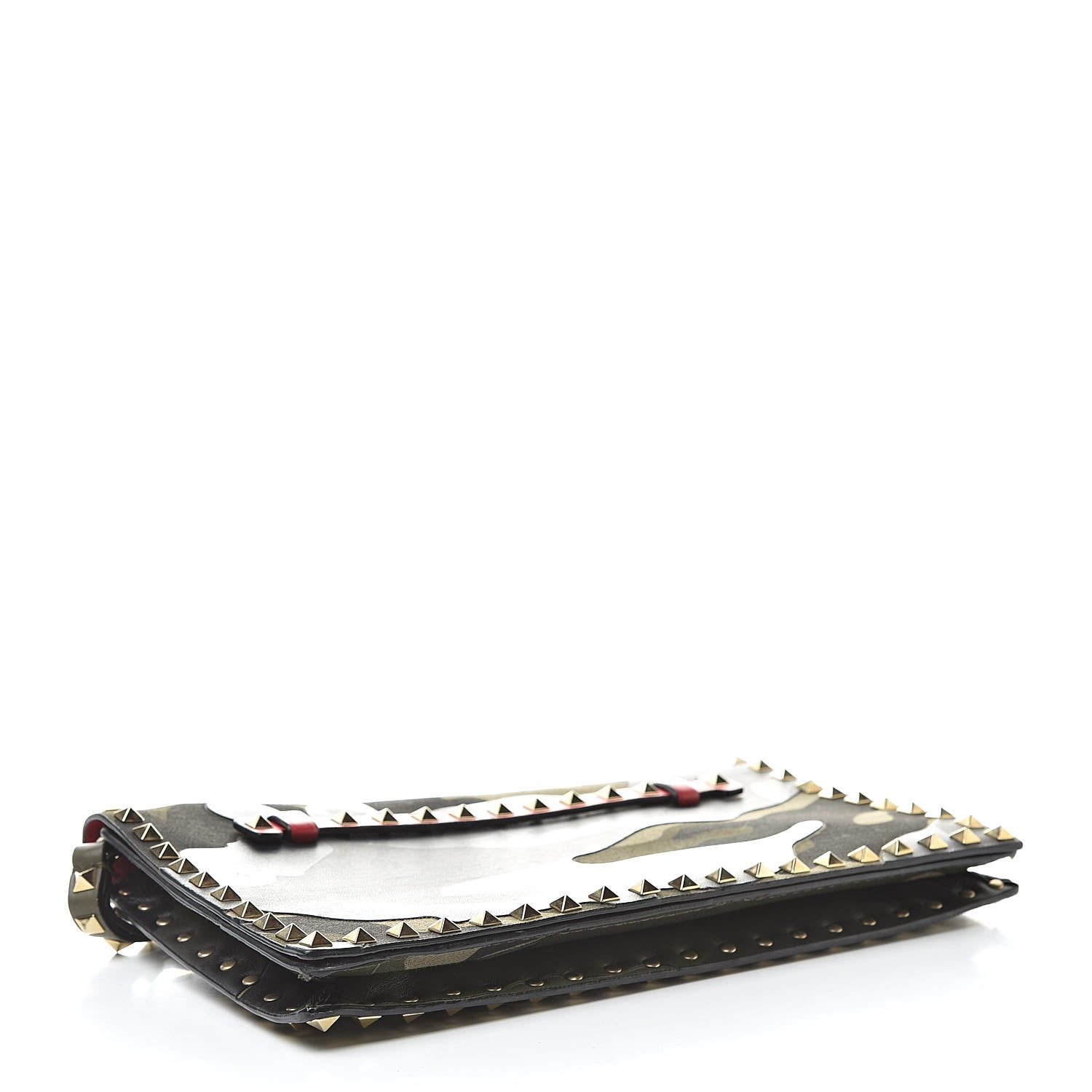 Valentino Garavani Nappa Canvas Camouflage Rockstud Wristlet Clutch Verde Rouge 4 of 12