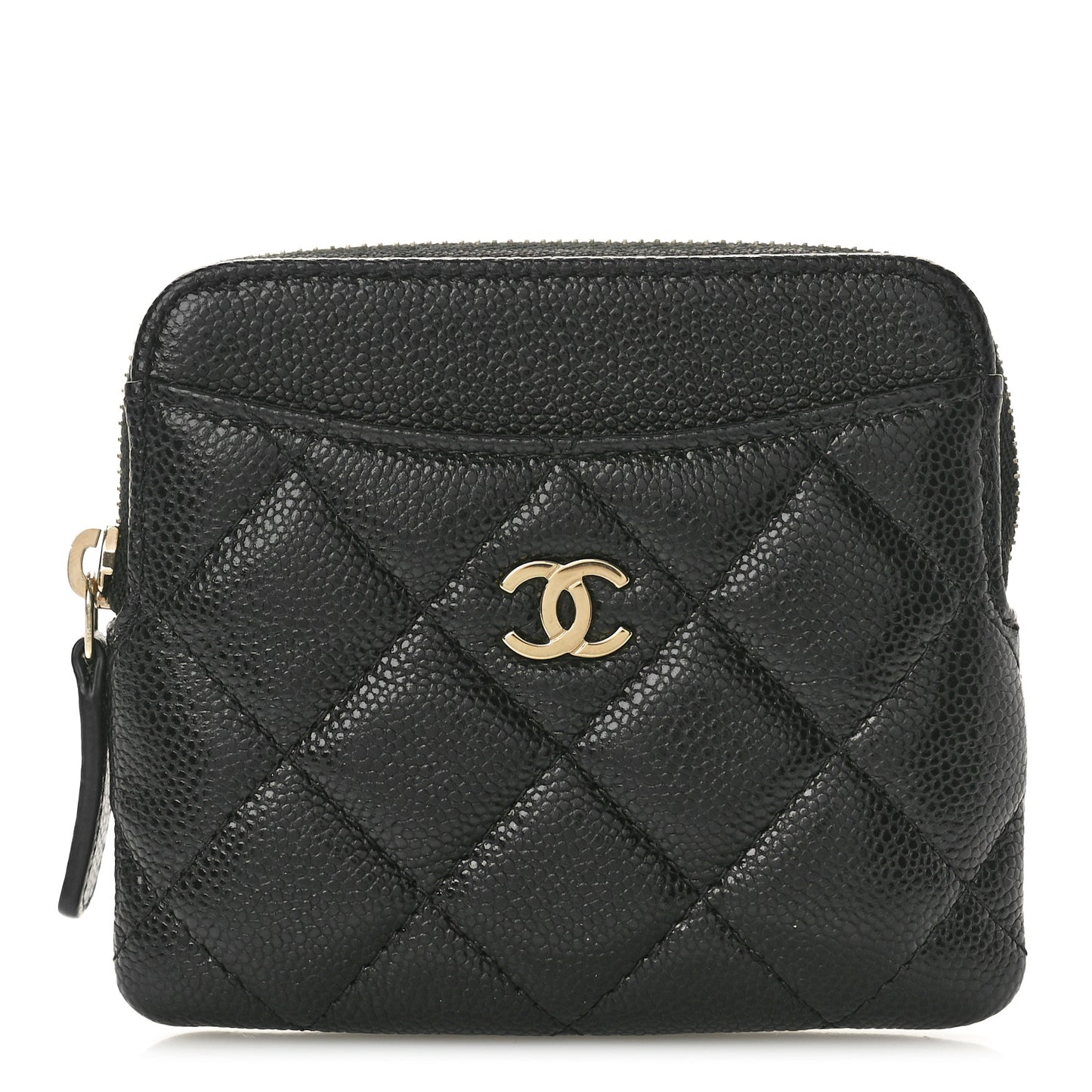 Caviar Quilted Zip Card Holder Wallet Black