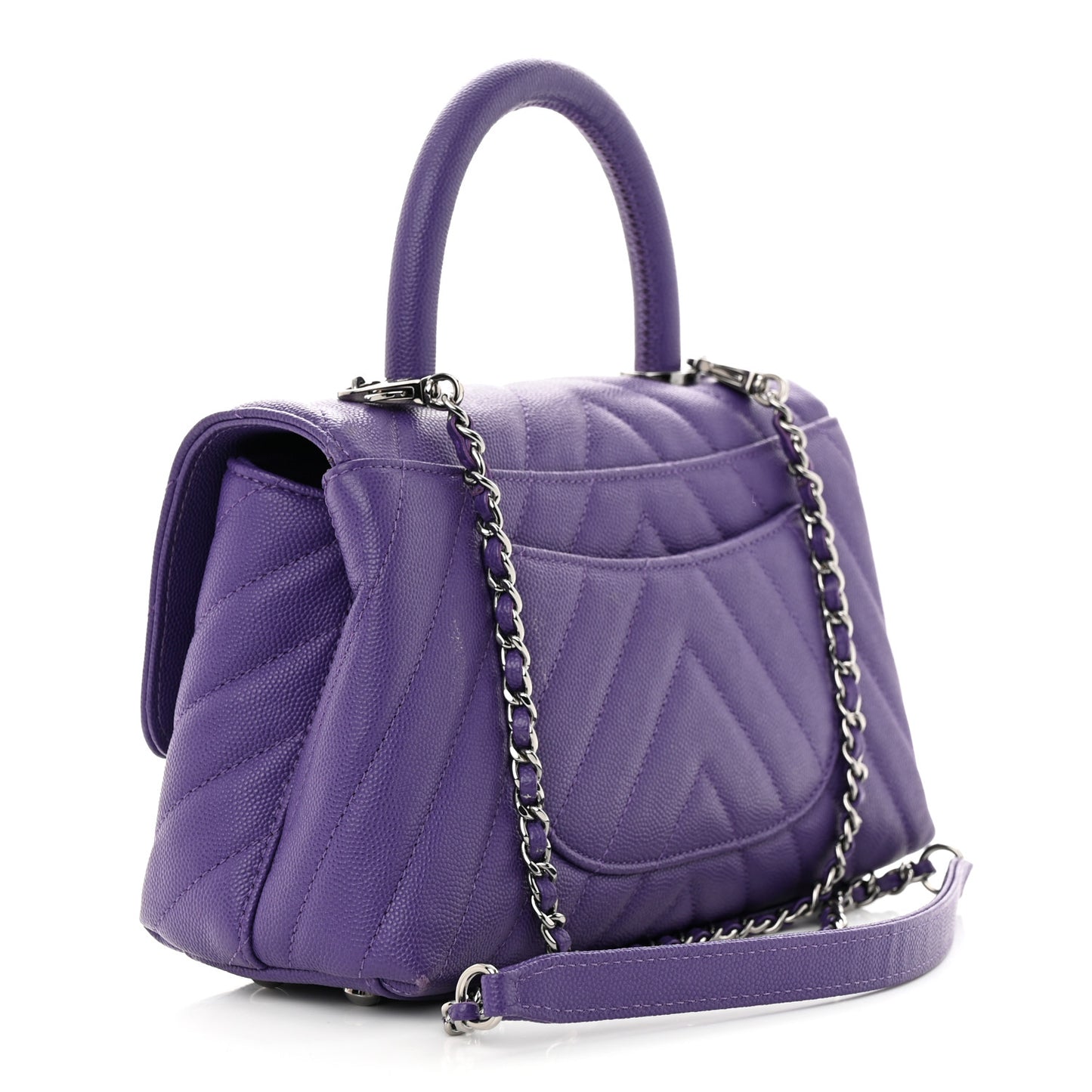 Caviar Chevron Quilted Mini Coco Handle Flap Purple