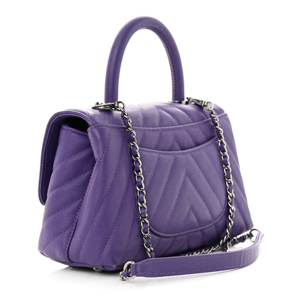 Chanel Caviar Chevron Quilted Mini Coco Handle Flap Purple 3 of 12