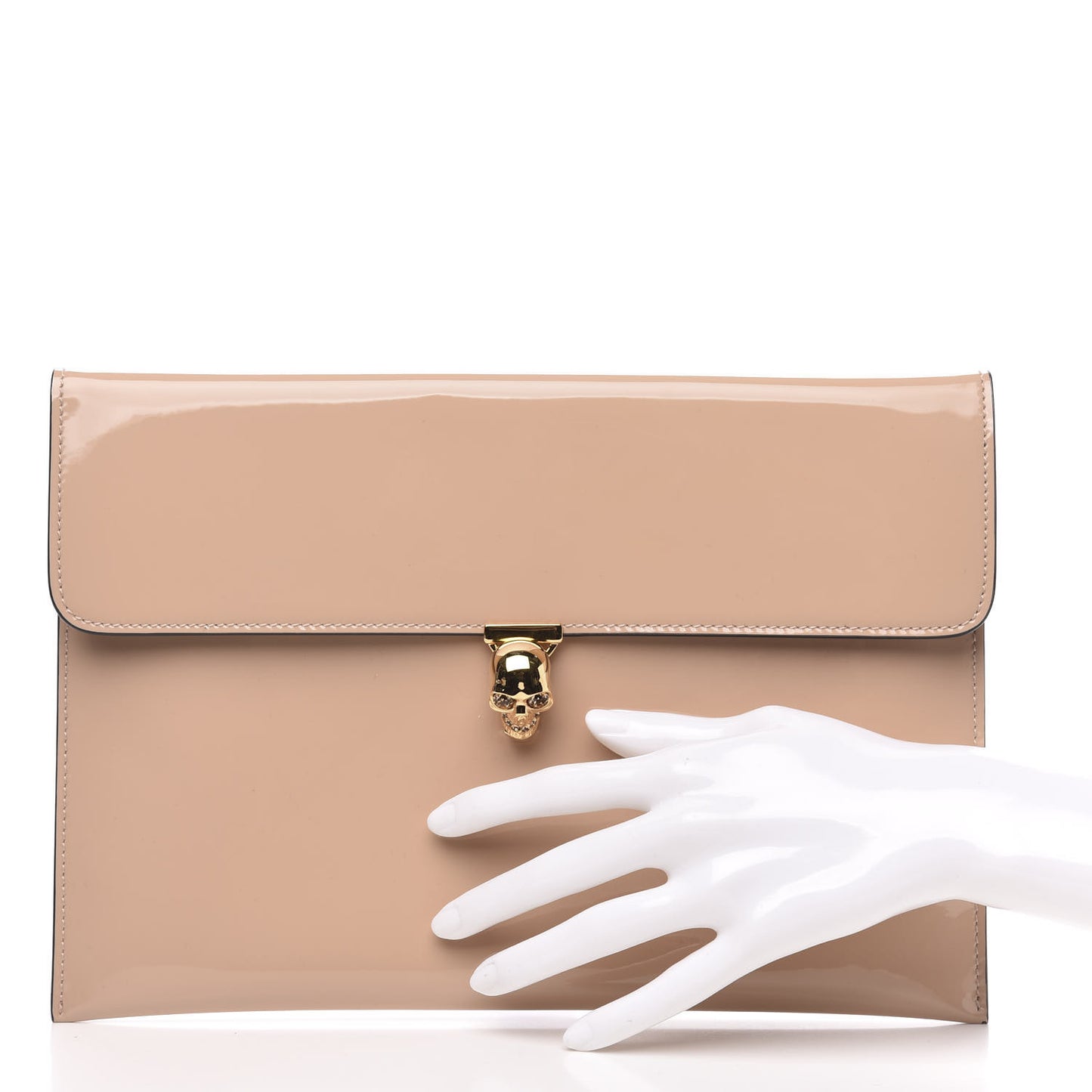 Patent Skull Lock Envelope Clutch Nude
