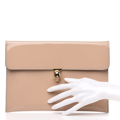 Alexander McQueen Patent Skull Lock Envelope Clutch Nude 2 of 9