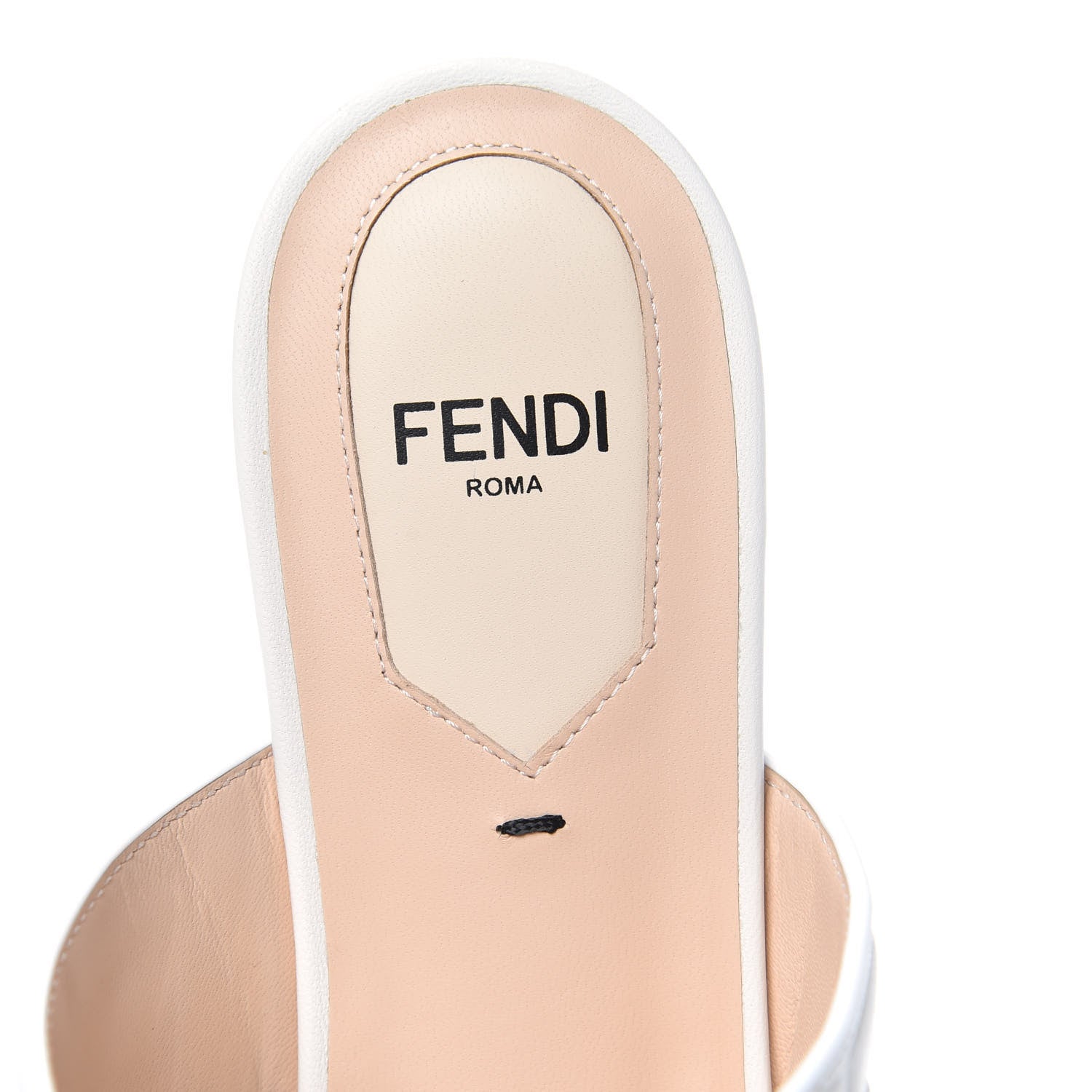 Fendi Vitello FF Embossed Buckle Flat Mules 37 Snow 6 of 9
