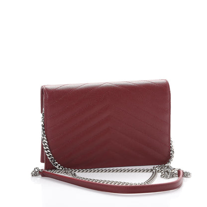 Saint Laurent Grain De Poudre Matelasse Chevron Monogram Envelope Chain Wallet Palissandre 3 of 9