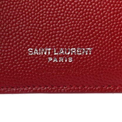 Saint Laurent Grain De Poudre Matelasse Chevron Monogram Compact Tri Fold Wallet Red 6 of 8