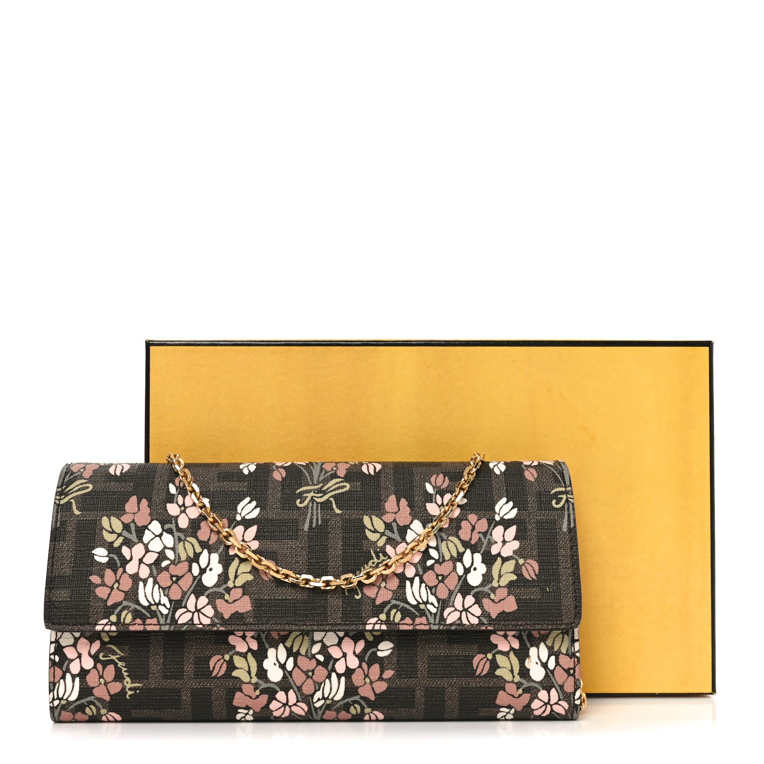 Fendi Fabric Jacquard FF 1974 Bouquet Print Continental Wallet On