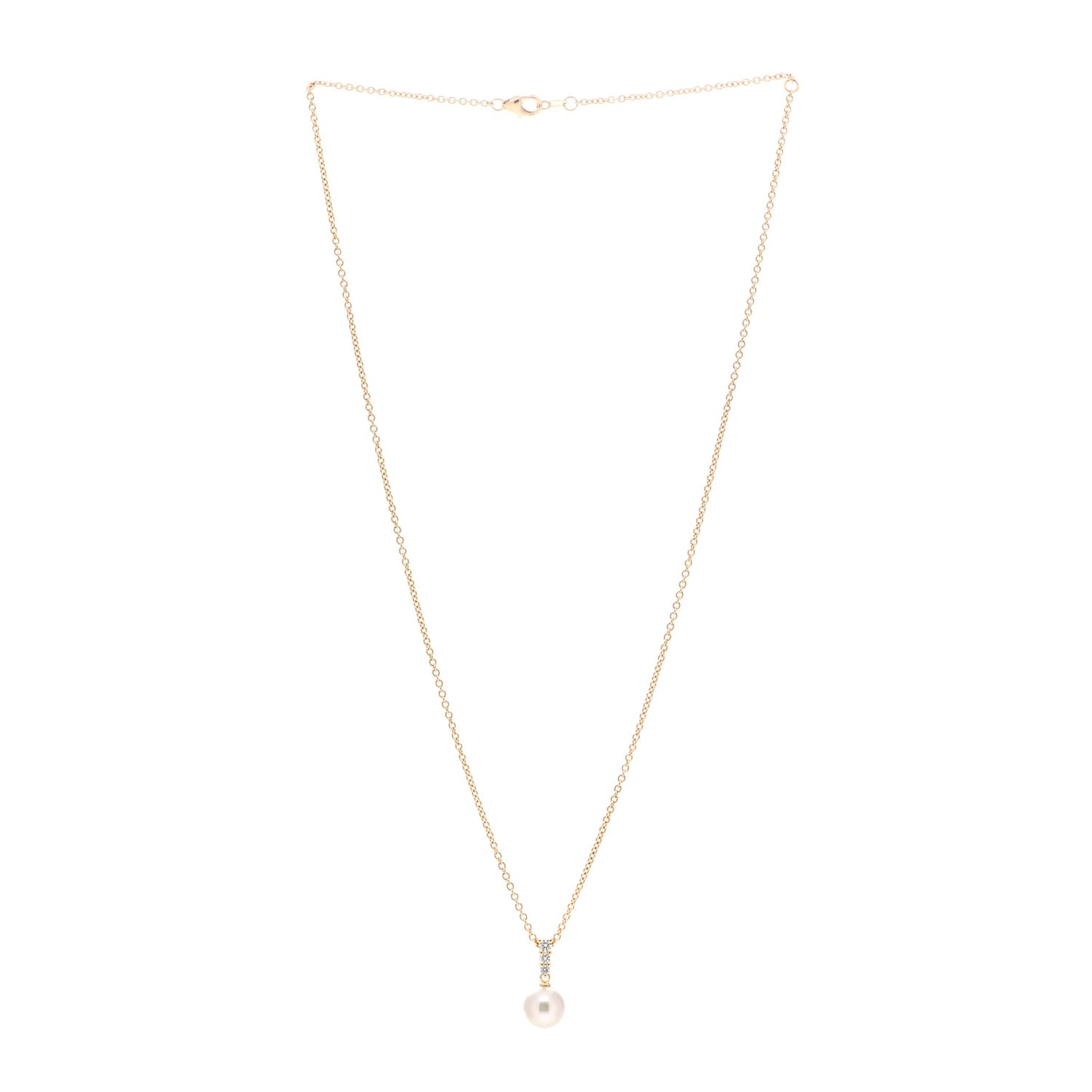 18K Yellow Gold Diamond Cultured Akoya Pearl 8mm Morning Dew Pendant Necklace