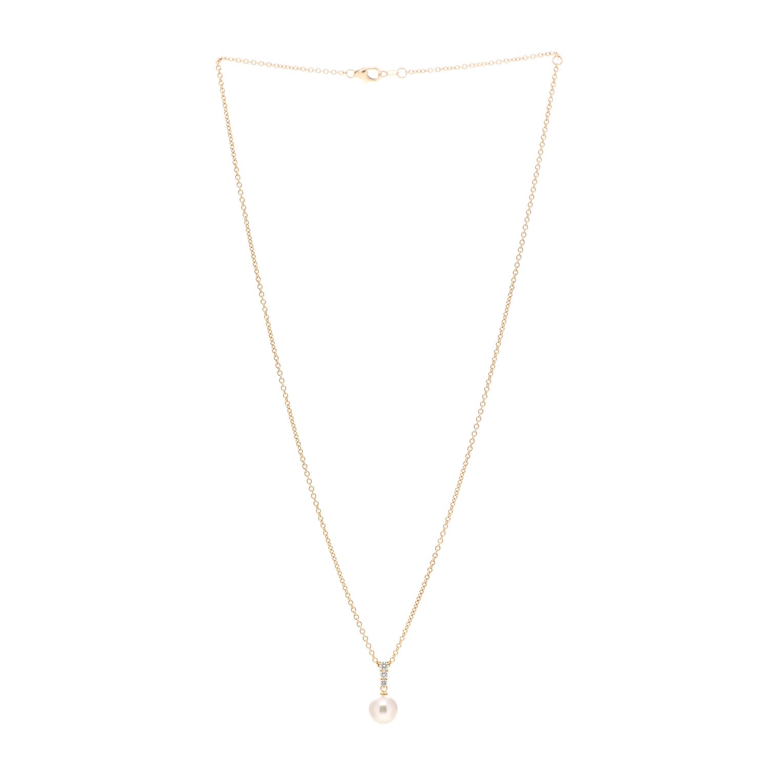 Mikimoto 18K Yellow Gold Diamond Cultured Akoya Pearl 8mm Morning Dew Pendant Necklace 3 of 5