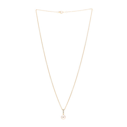 Mikimoto 18K Yellow Gold Diamond Cultured Akoya Pearl 8mm Morning Dew Pendant Necklace 3 of 5