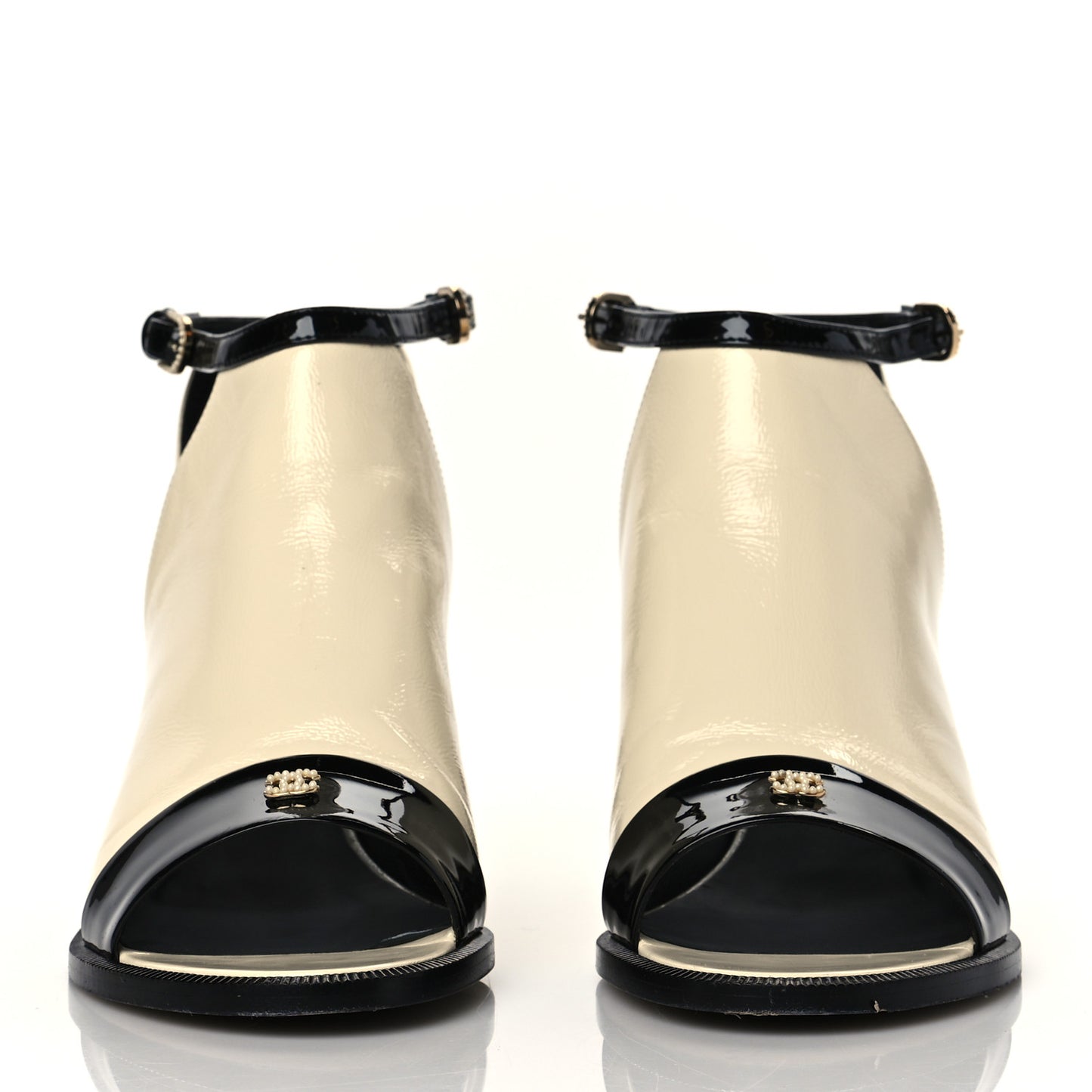 Patent Goatskin Patent Calfskin Peep Toe Short Ankle Boots 37 White Black