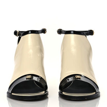 Chanel Patent Goatskin Patent Calfskin Peep Toe Short Ankle Boots 37 White Black 2 of 9