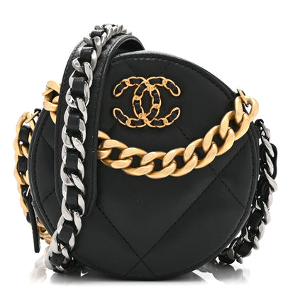Chanel Shiny Goatskin Quilted Chanel 19 Round Clutch With Chain Black 1 of 10