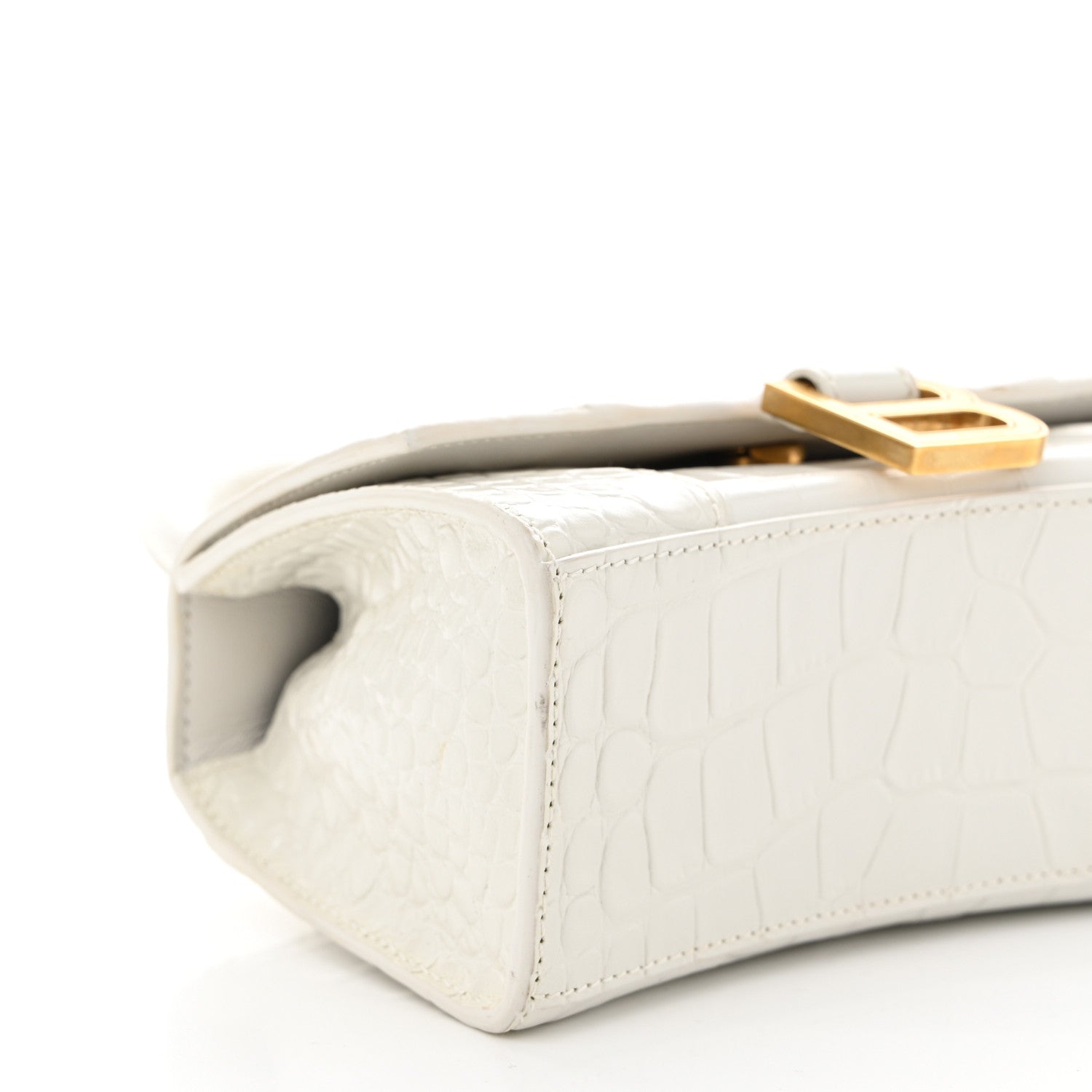 Balenciaga Shiny Calfskin Crocodile Embossed Hourglass Top Handle Bag XS White 8 of 11