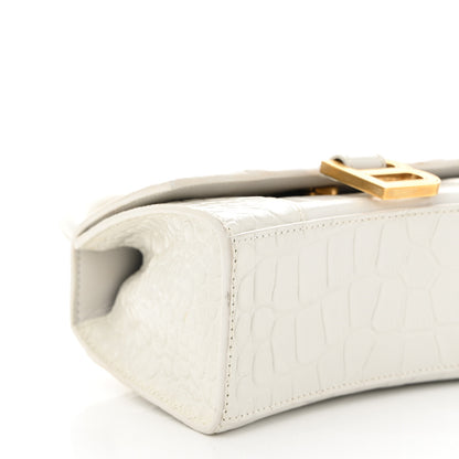 Balenciaga Shiny Calfskin Crocodile Embossed Hourglass Top Handle Bag XS White 8 of 11