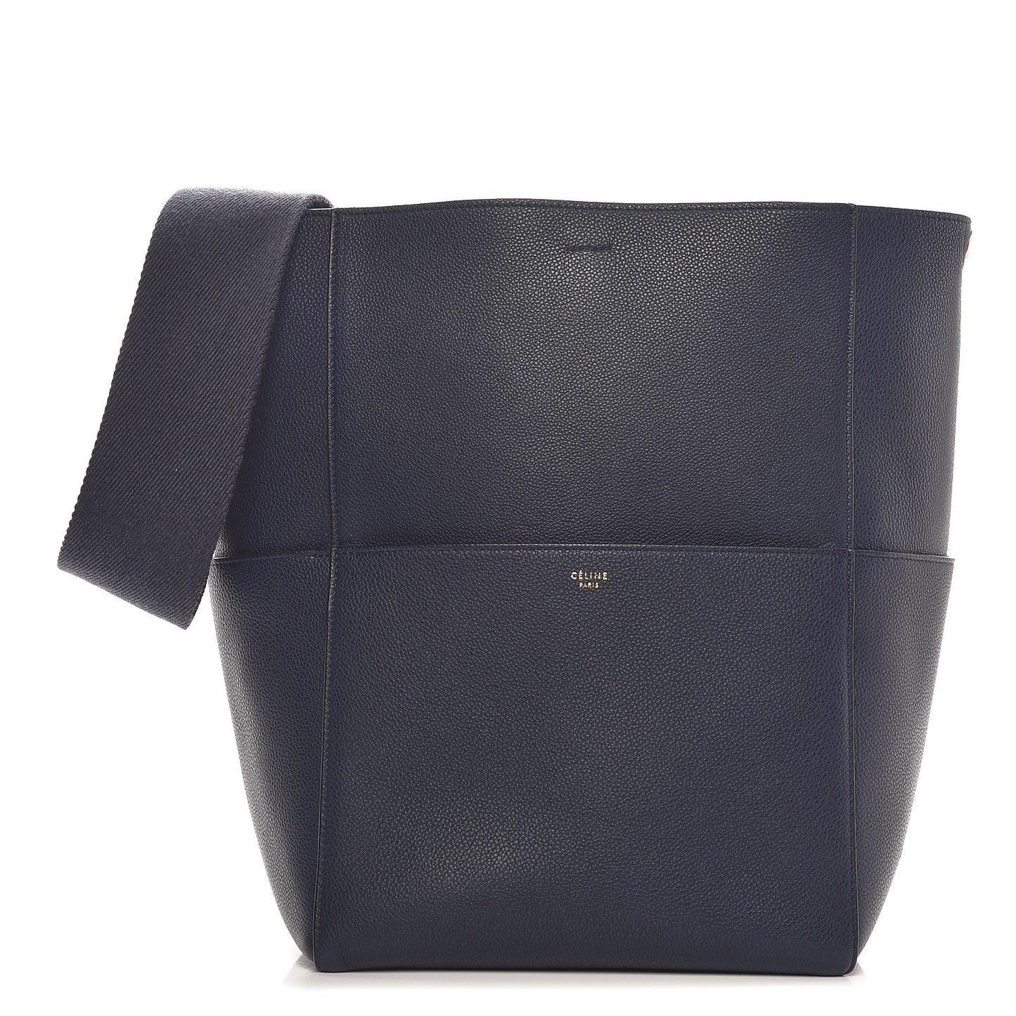 Soft Grained Calfskin Sangle Bucket Bag Navy Blue