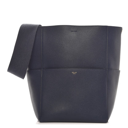 Celine Soft Grained Calfskin Sangle Bucket Bag Navy Blue 1 of 11