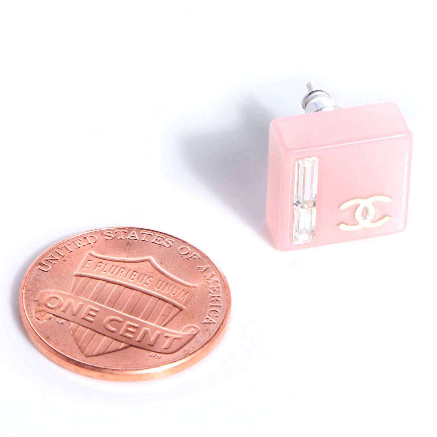 Resin Baguette Crystal Geometric Square CC Earrings Pink