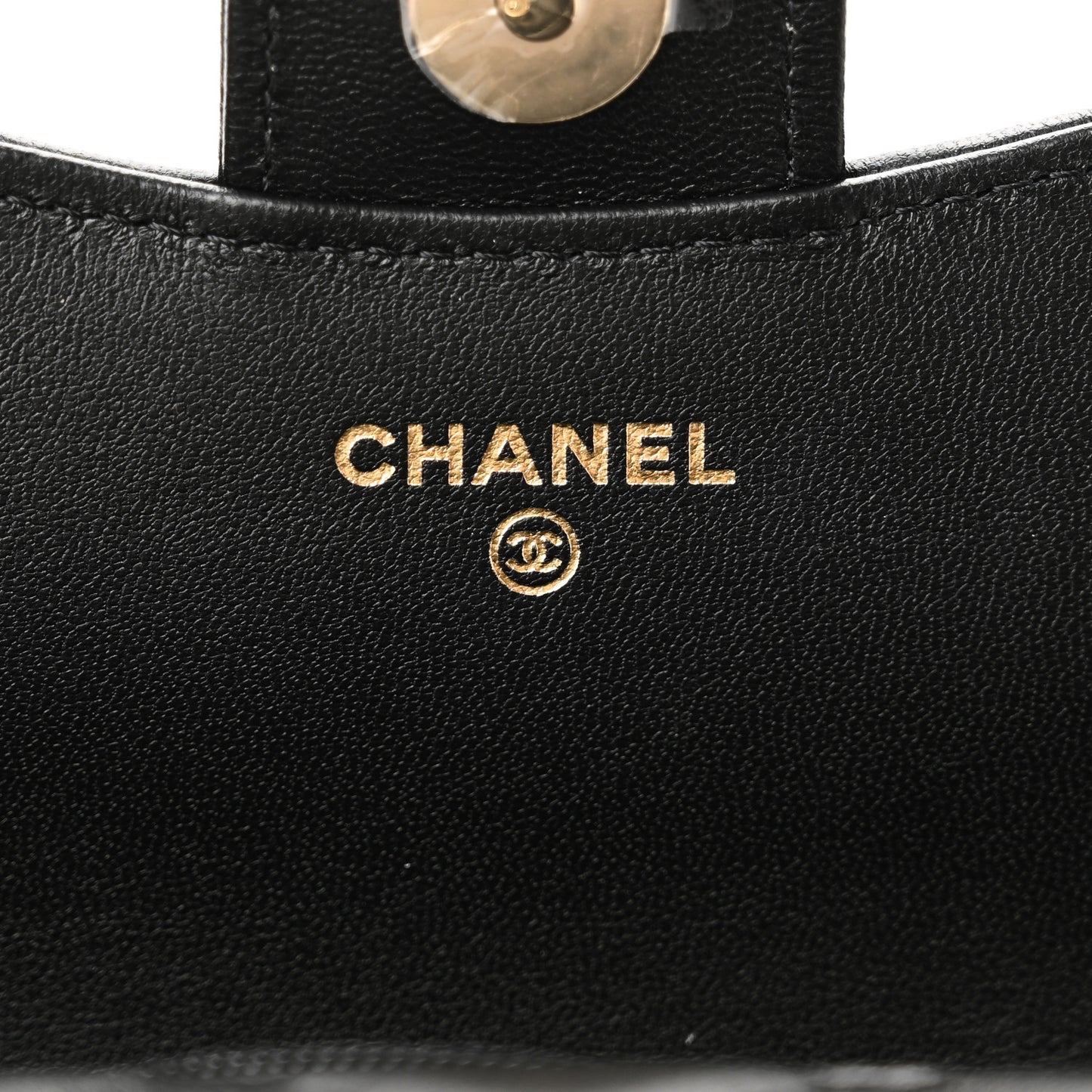 Lambskin Quilted Flap Phone Holder With Chain Black Beige