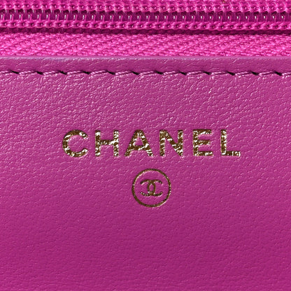 Chanel Lambskin Quilted Wallet On Chain WOC Dark Blue Pink 7 of 10