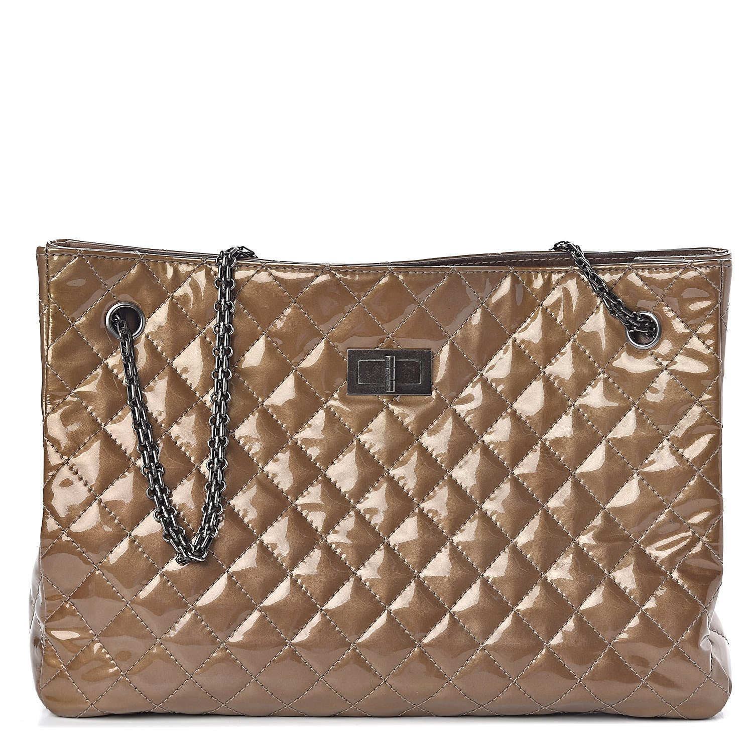 Chanel Patent Calfskin Quilted Reissue 2.55 Tote Khaki 1 of 11