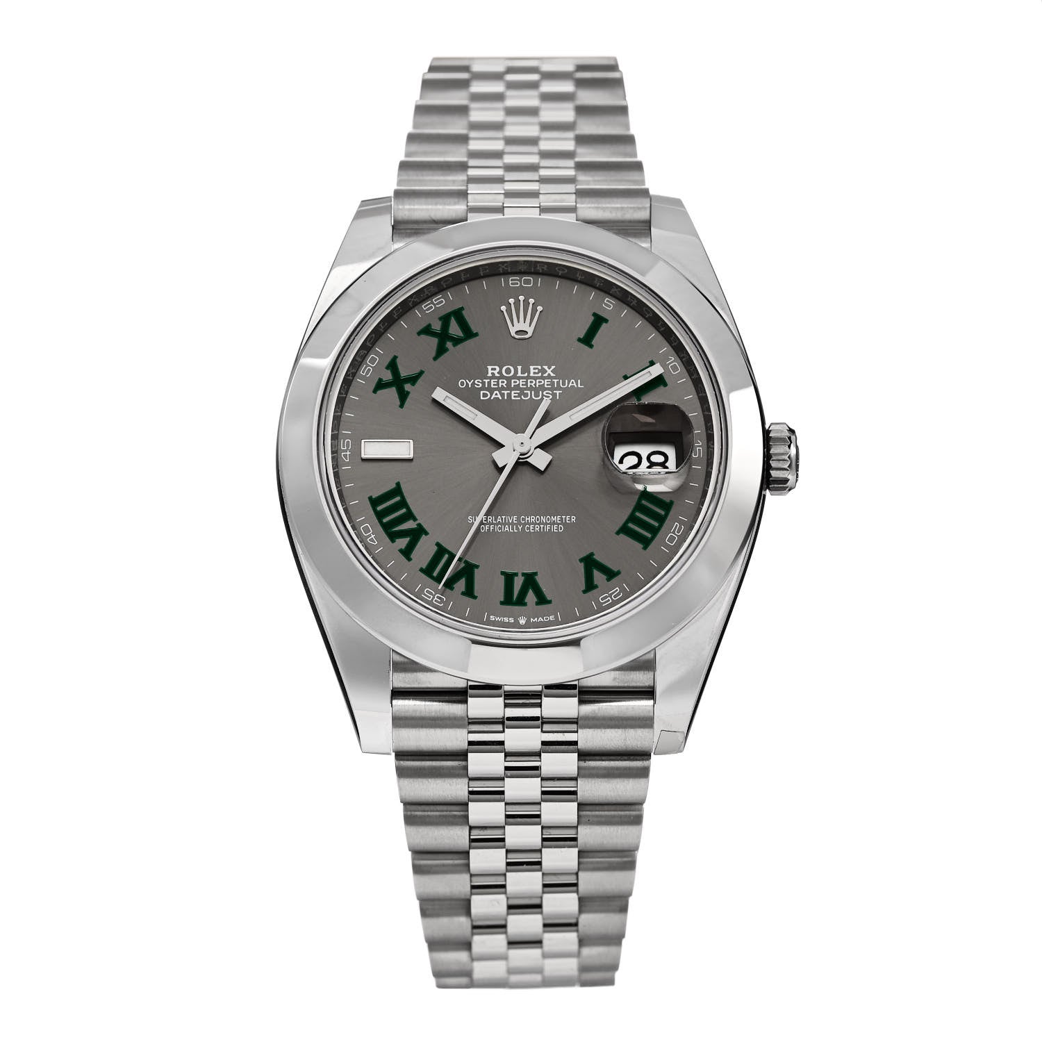 Rolex Stainless Steel 41mm Oyster Perpetual Wimbledon Datejust Watch Slate 126300 1 of 5