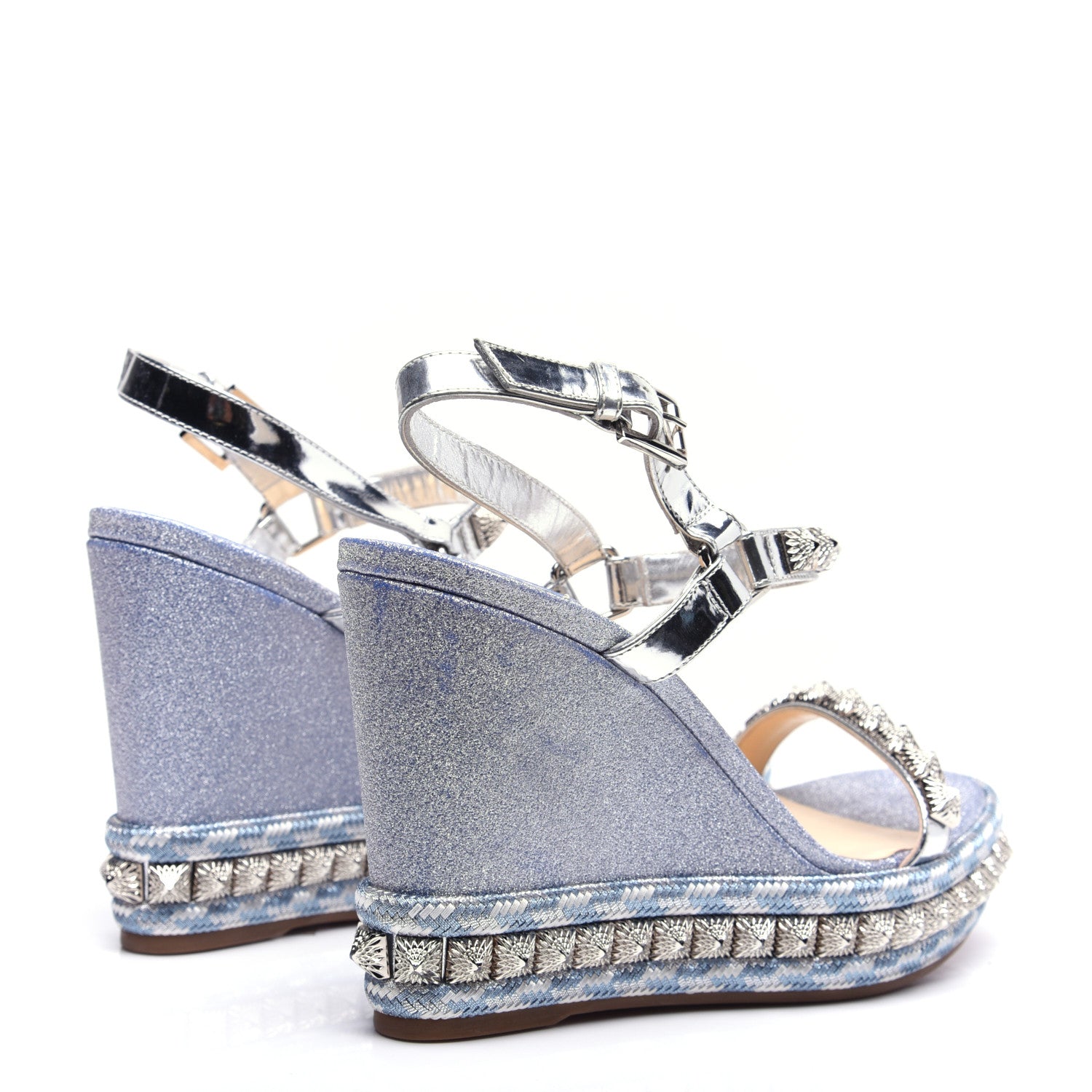 Christian Louboutin Mini Glitter Pira Ryad 110 Wedge Sandals 40 Silver 3 of 9