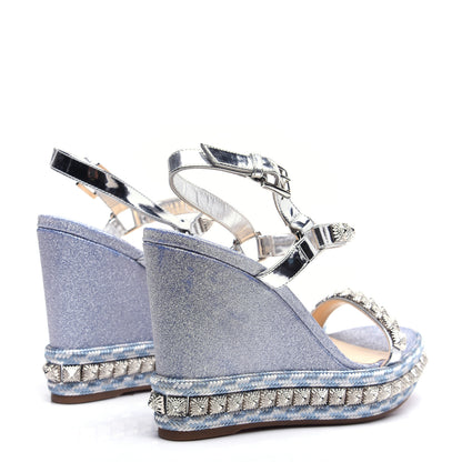 Christian Louboutin Mini Glitter Pira Ryad 110 Wedge Sandals 40 Silver 3 of 9