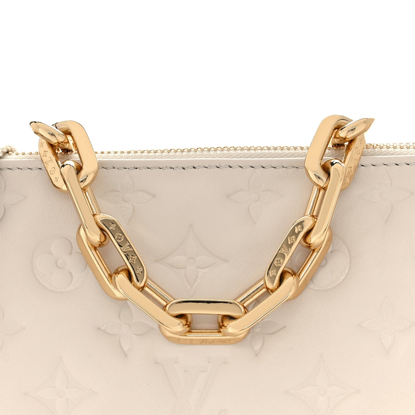 Lambskin Embossed Monogram Coussin PM Cream