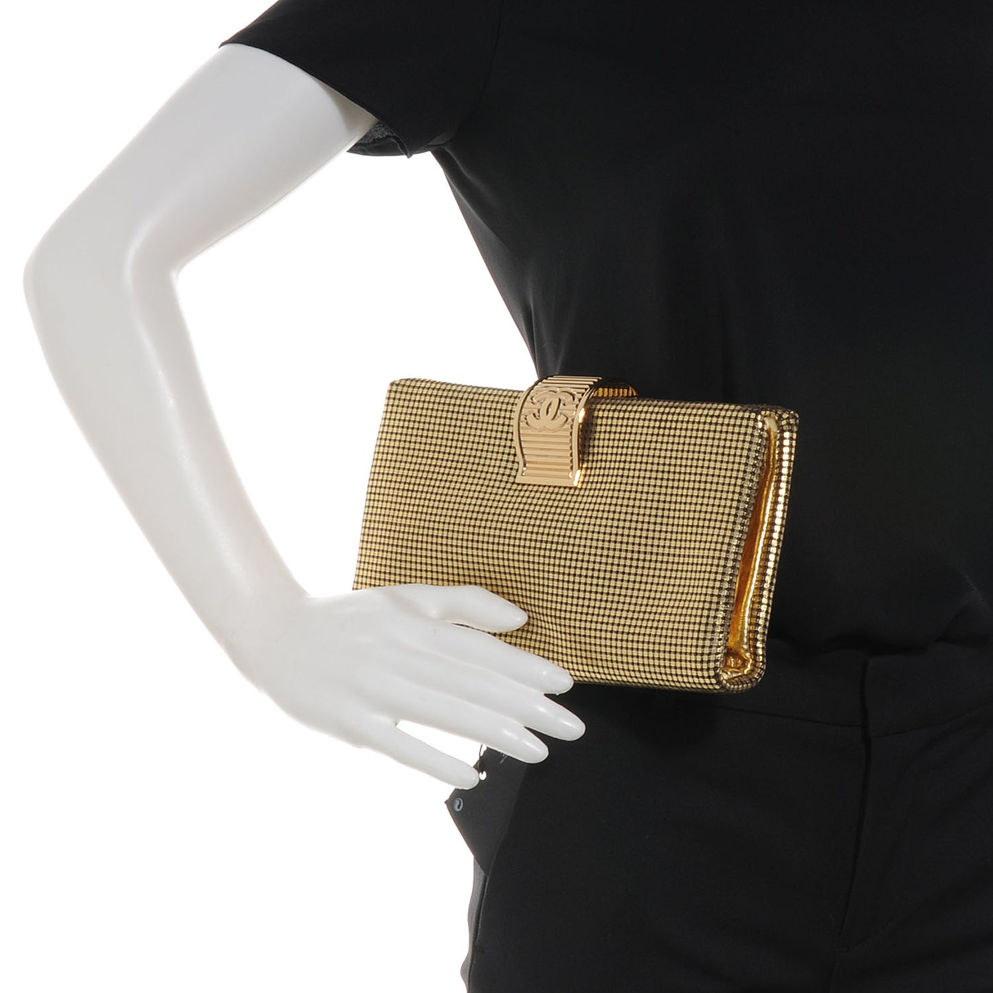 Leather Perforated Mesh CC Clutch Metallic Gold