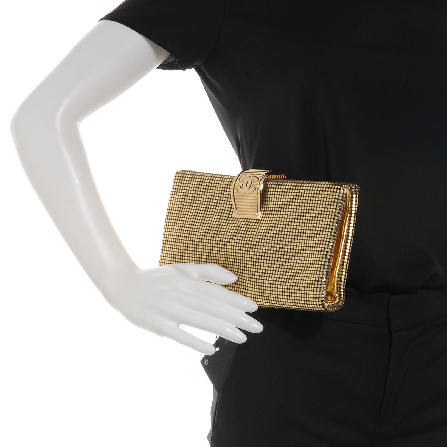 Chanel Leather Perforated Mesh CC Clutch Metallic Gold 2 of 7