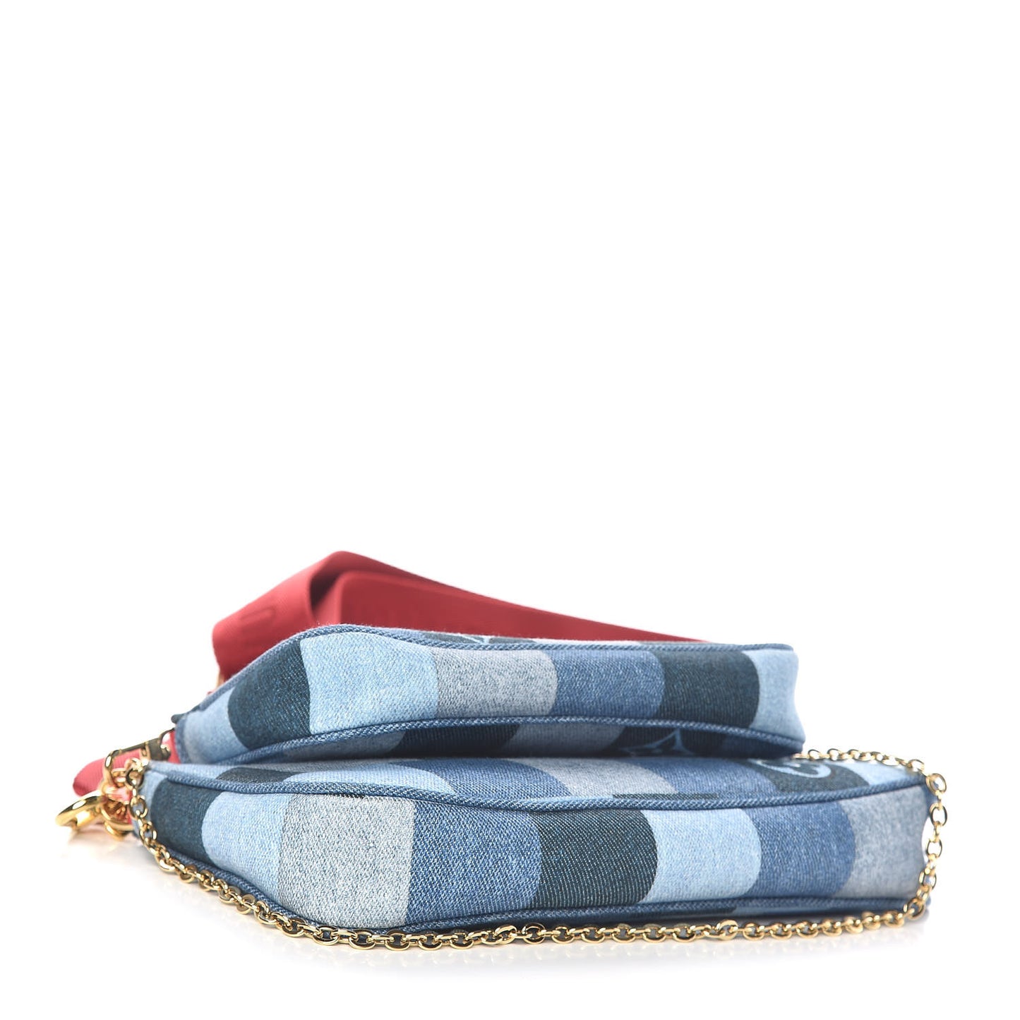 Denim Damier Monogram Patchwork Multi Pochette Accessories Blue Rouge