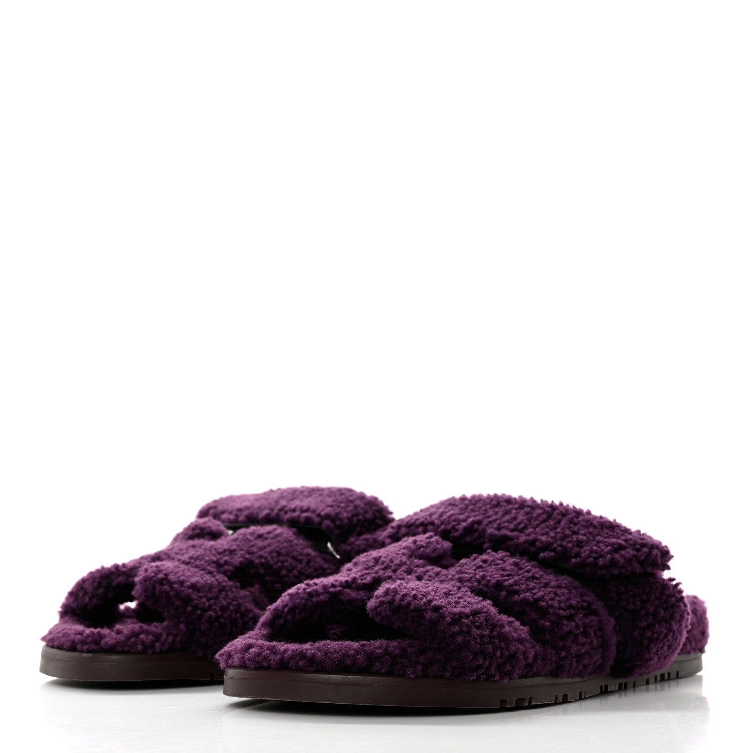 Hermes Woolskin Womens Chypre Sandals 37 Violet Fonce 3 of 9