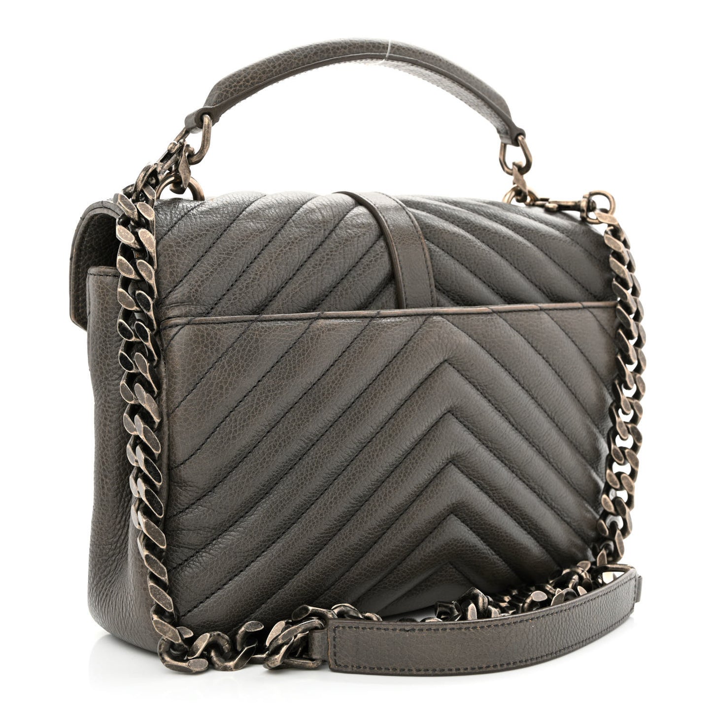 Sheepskin Matelasse Chevron Monogram Medium College Bag Asphalt