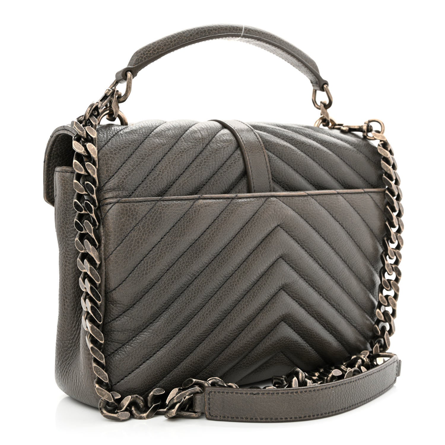 Saint Laurent Sheepskin Matelasse Chevron Monogram Medium College Bag Asphalt 3 of 11