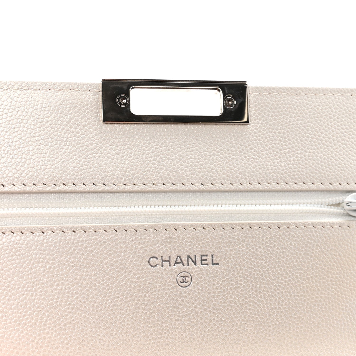 Chanel Iridescent Caviar Quilted Golden Class Wallet On Chain WOC White 5 of 10