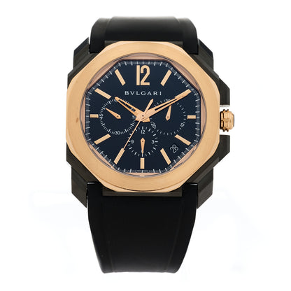 Bulgari Ceramic 18K Yellow Gold Rubber 41mm Octo Automatic Watch Black 1 of 5