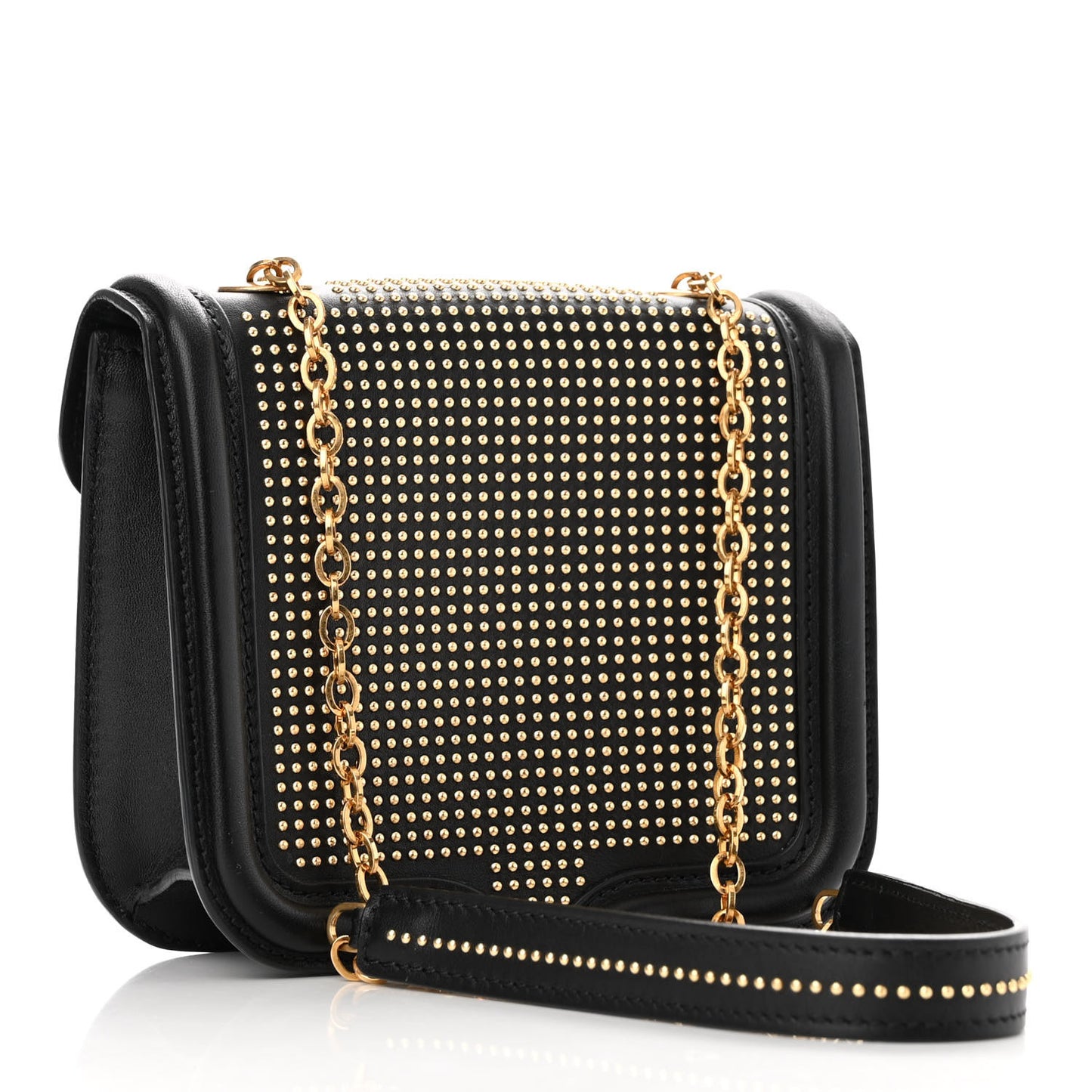 Calfskin Studded Mini Heroine Chain Satchel Black
