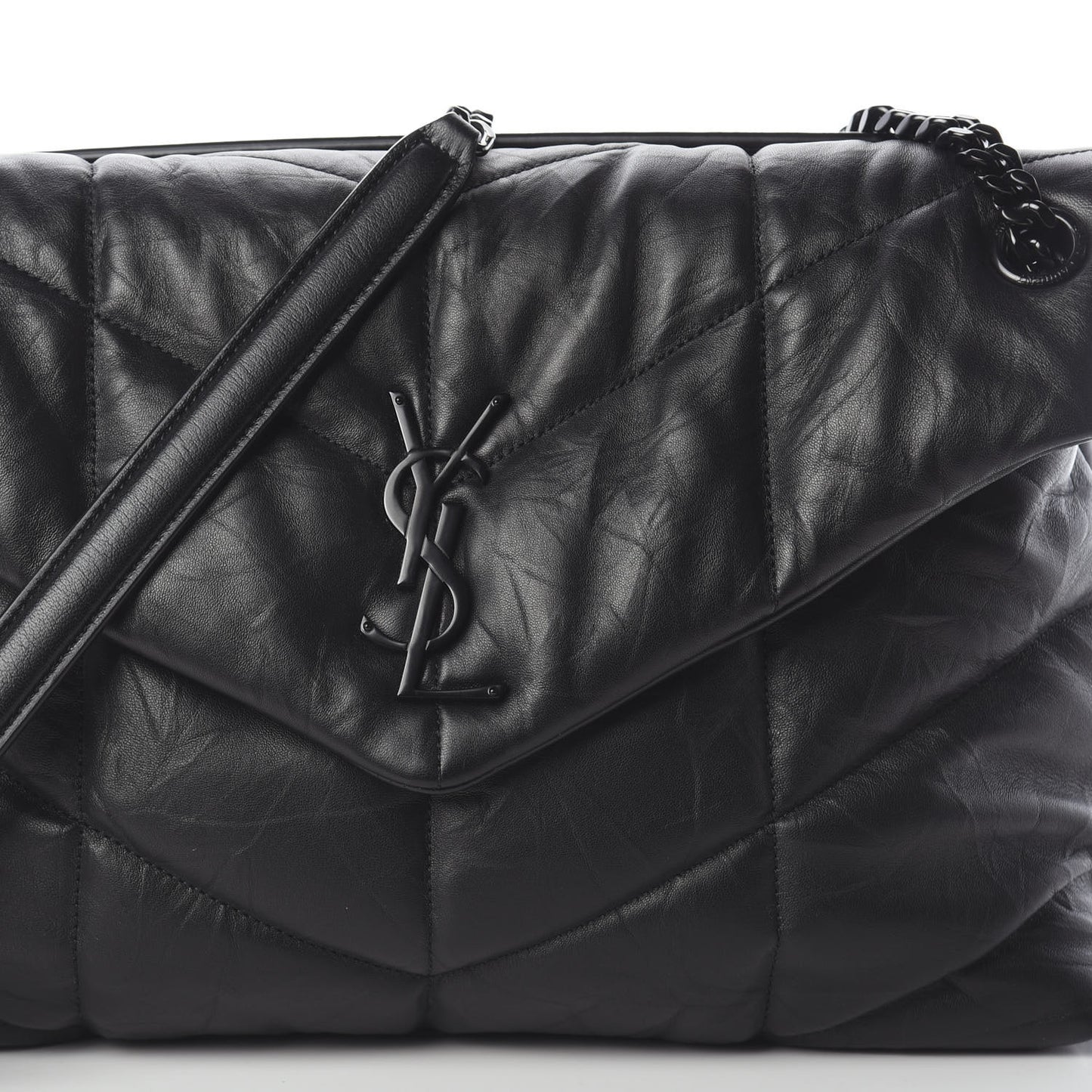Lambskin Quilted Medium Loulou Puffer Monogram Chain Satchel Black