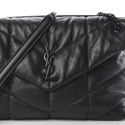Saint Laurent Lambskin Quilted Medium Loulou Puffer Monogram Chain Satchel Black 6 of 8