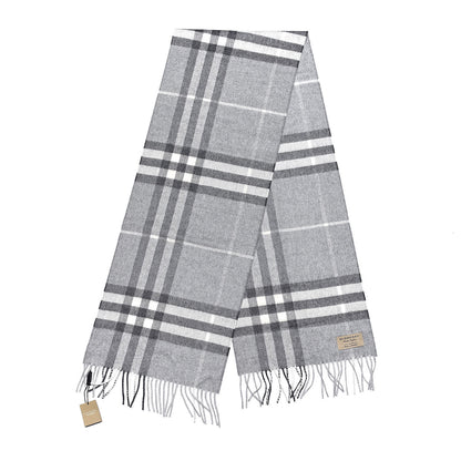 Burberry Cashmere Giant Check Fringe Scarf Pale Grey 3 of 5