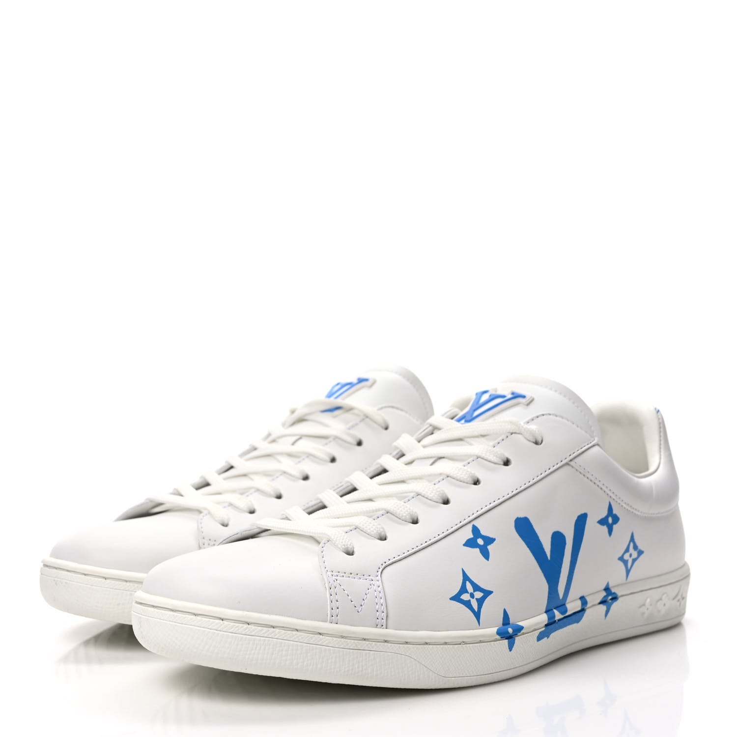 Louis Vuitton Calfskin Luxembourg Samothrace Mens Sneakers 8 White Blue 3 of 9