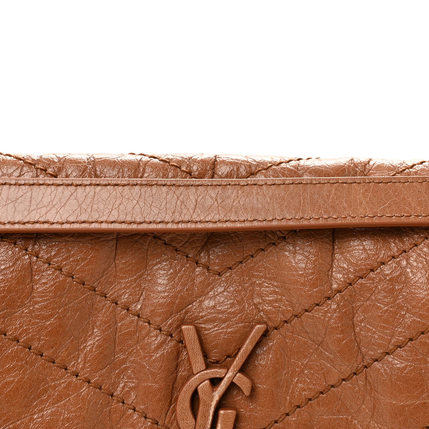 Crinkled Calfskin Matelasse Monogram Medium Niki Chain Satchel Caramel