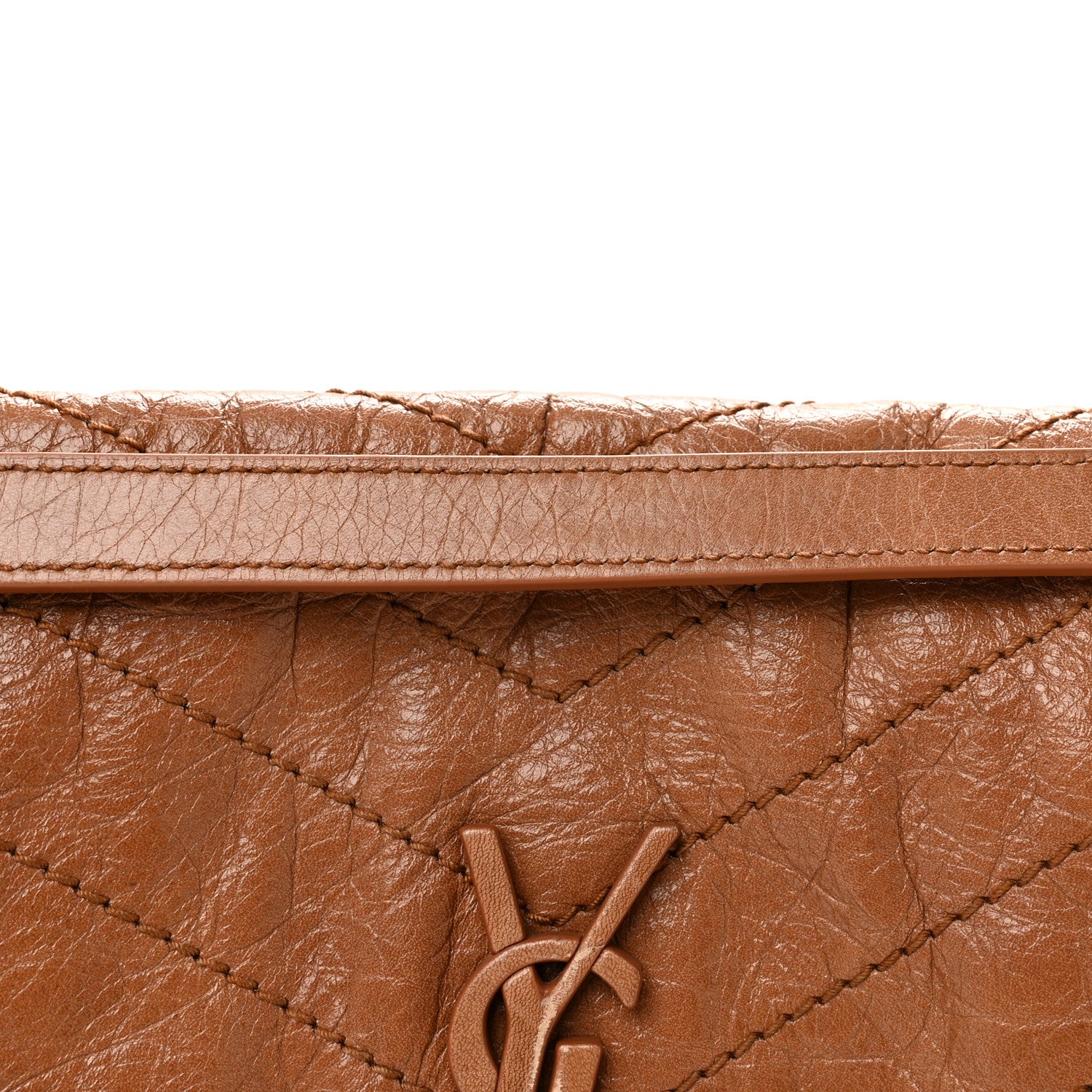 Saint Laurent Crinkled Calfskin Matelasse Monogram Medium Niki Chain Satchel Caramel 7 of 10
