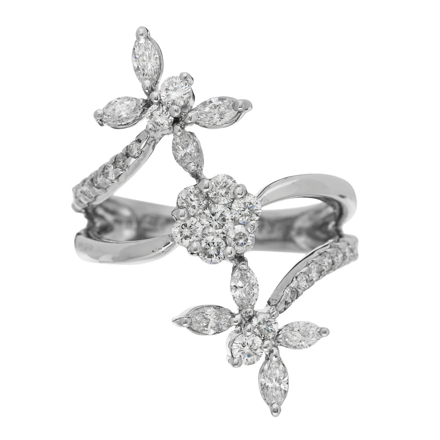 18K White Gold Diamond 1.35ctw Floral Butterfly Ring  56 7.5