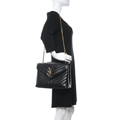 Saint Laurent Calfskin Y Quilted Monogram Medium Loulou Chain Satchel Black 2 of 9