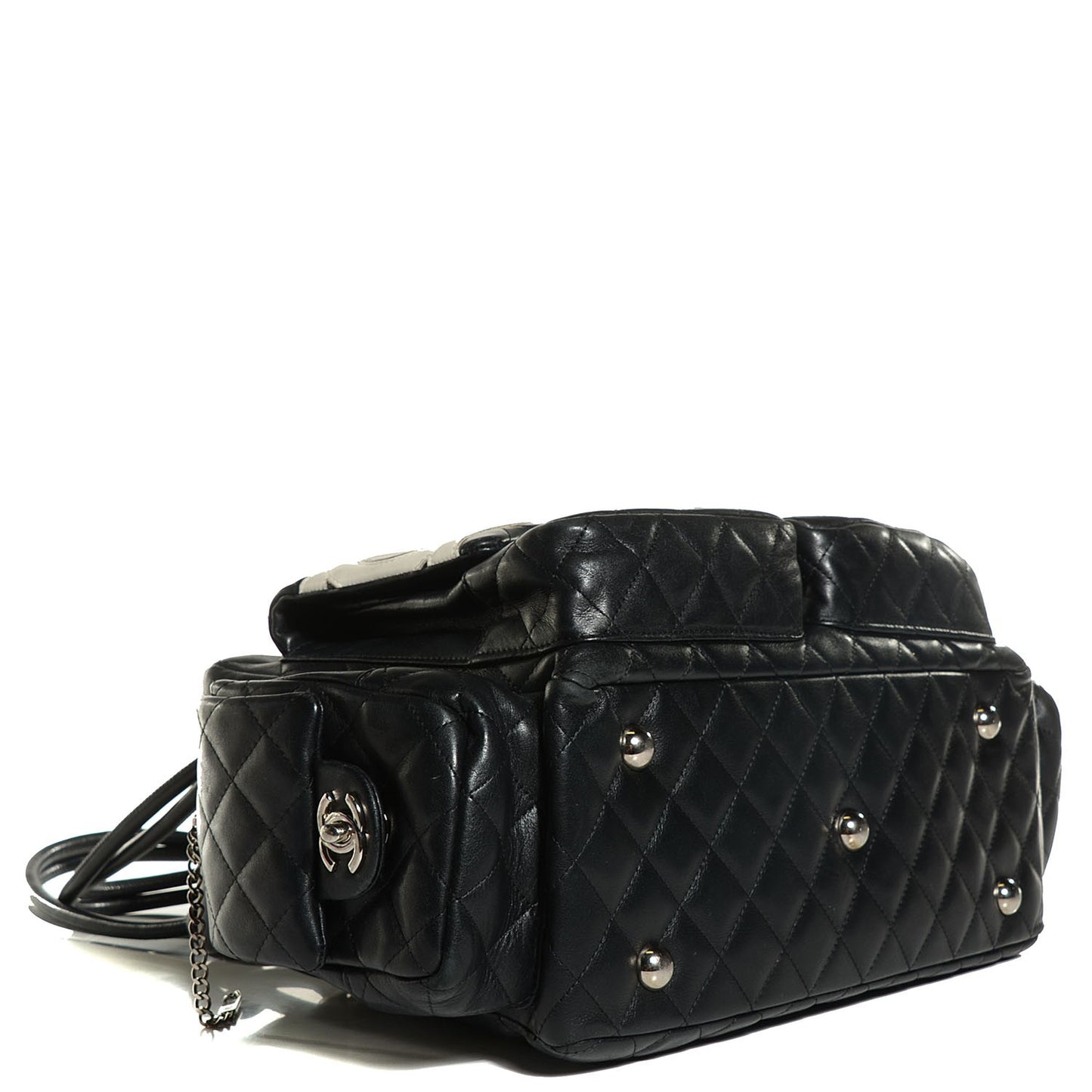 Calfskin Quilted Large Cambon Multipocket Reporter Black White