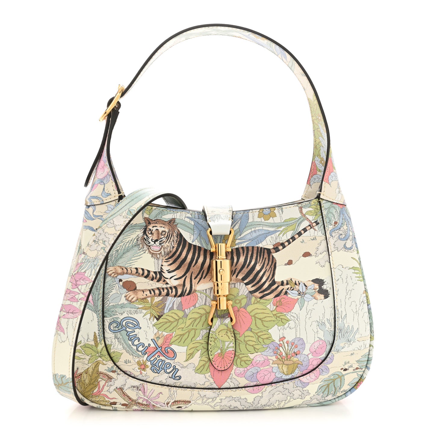New Shangai Calfskin Tiger Savanah Small Jackie 1961 Hobo Chalky White Multicolor