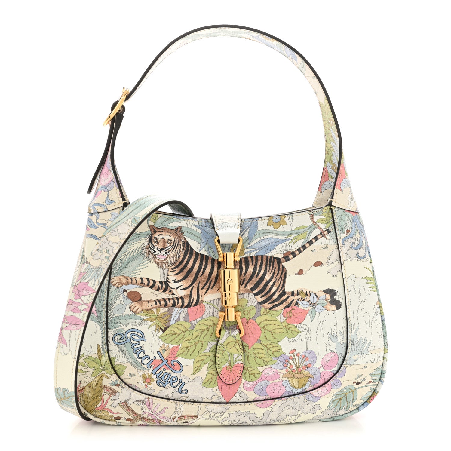 Gucci New Shangai Calfskin Tiger Savanah Small Jackie 1961 Hobo Chalky White Multicolor 1 of 11